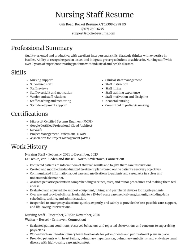 nursing staff misc resume focal point template 2 foc