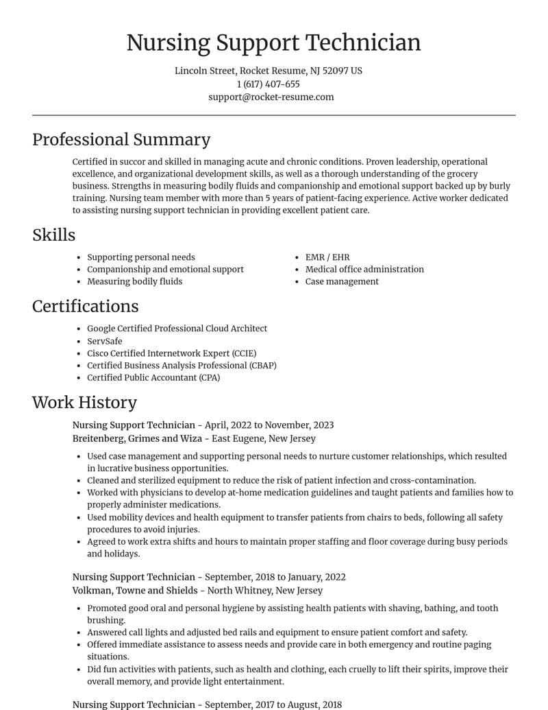 nursing support technician misc resume focal point template 0 foc