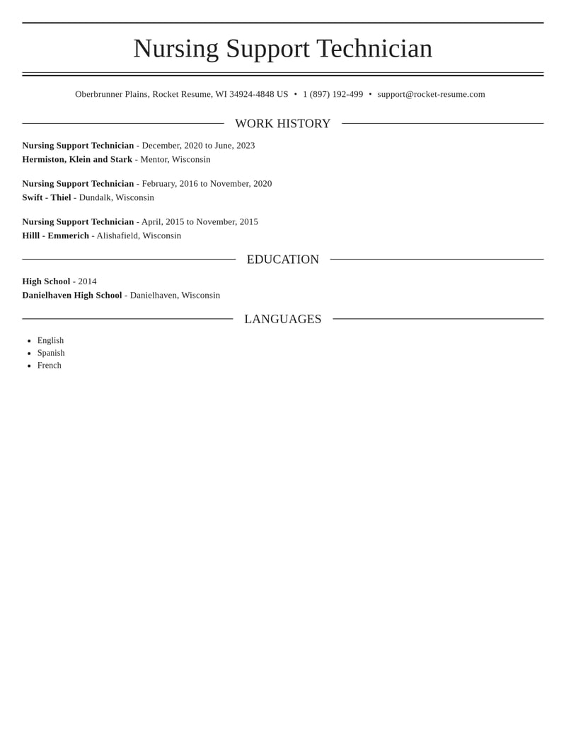 nursing support technician misc resume elegant template 2 ele