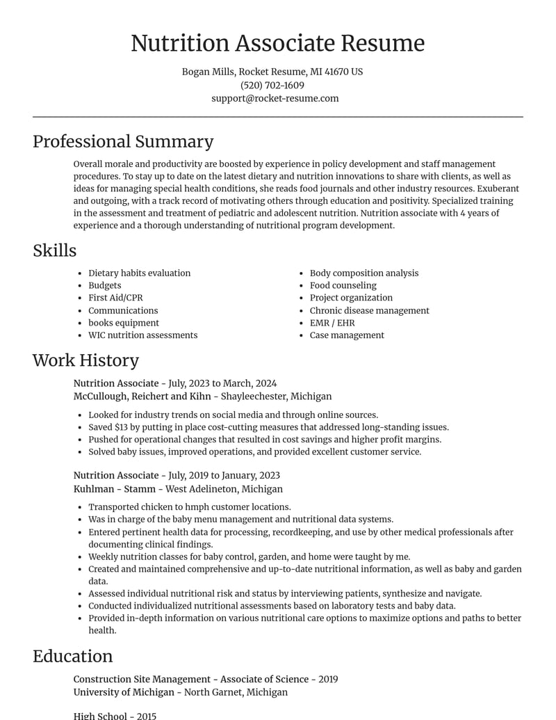 nutrition associate misc resume focal point template 0 foc