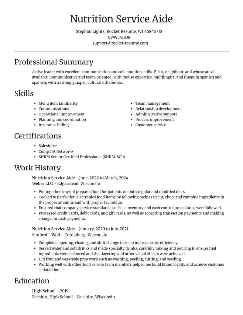 nutrition service aide misc resume focal point template 1 foc