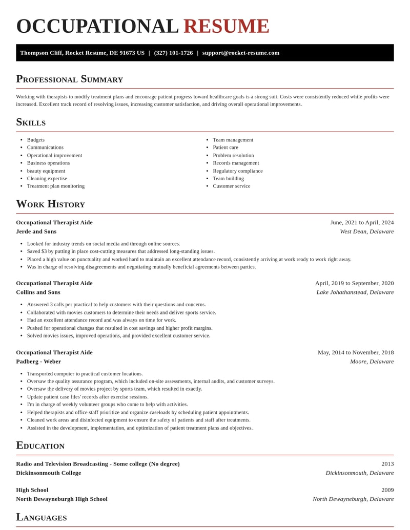 occupational therapist aide misc resume exquisite template 2 exq