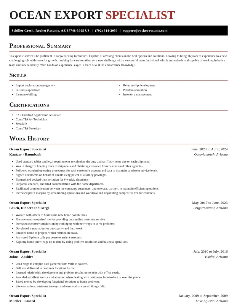 ocean export specialist misc resume exquisite template 2 exq