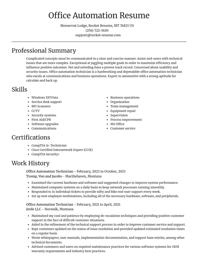 office automation technician misc resume focal point template 0 foc