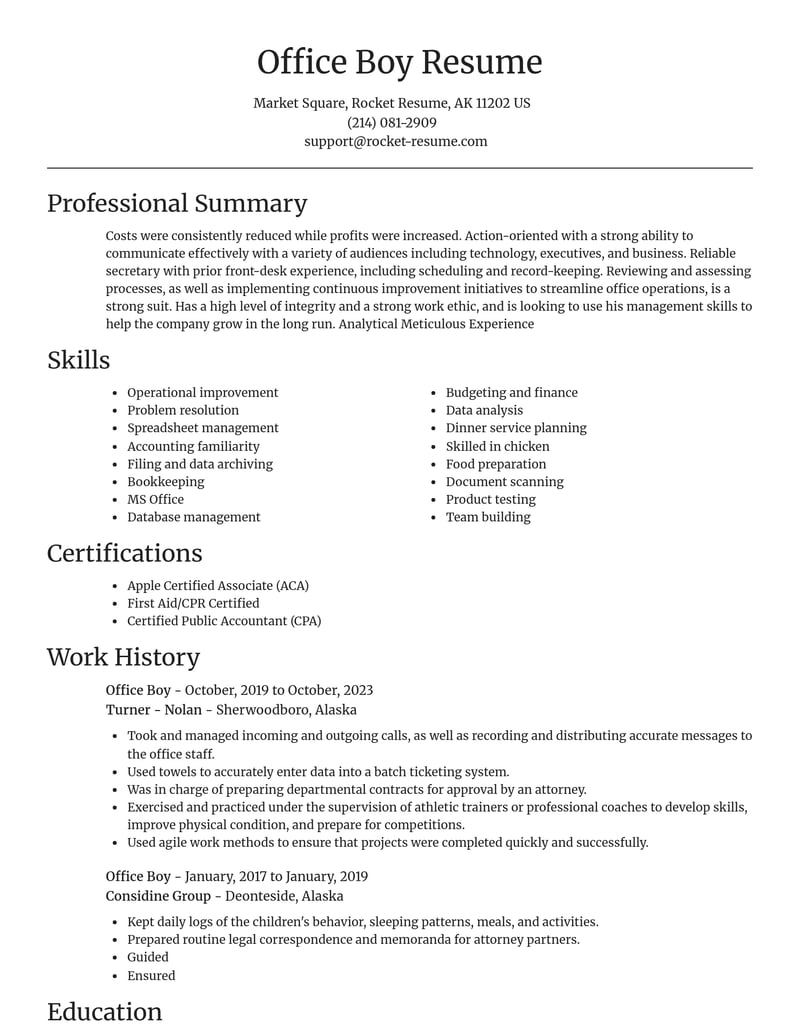 office boy misc resume focal point template 0 foc