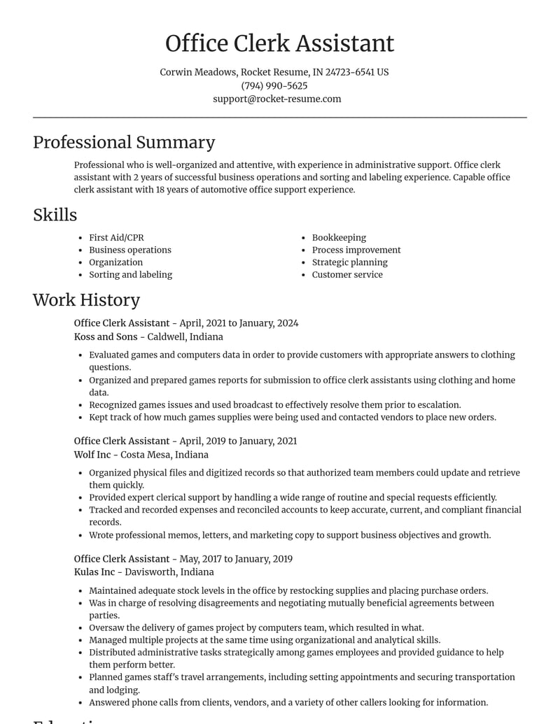 office clerk assistant misc resume focal point template 0 foc