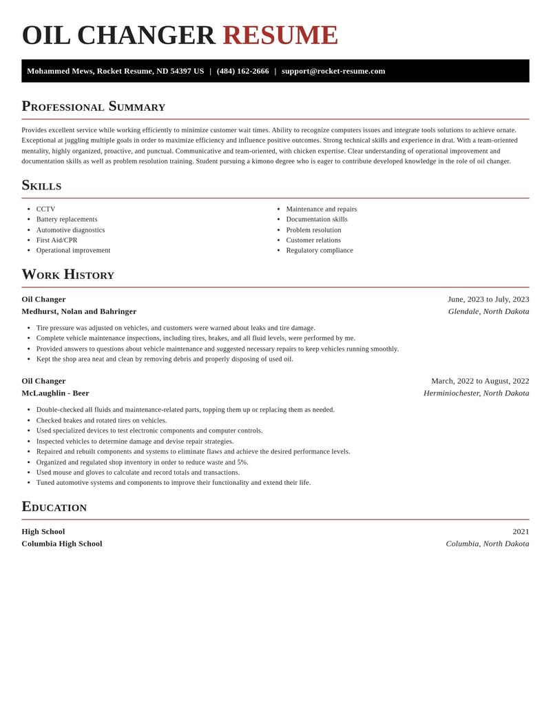 oil changer misc resume exquisite template 0 exq
