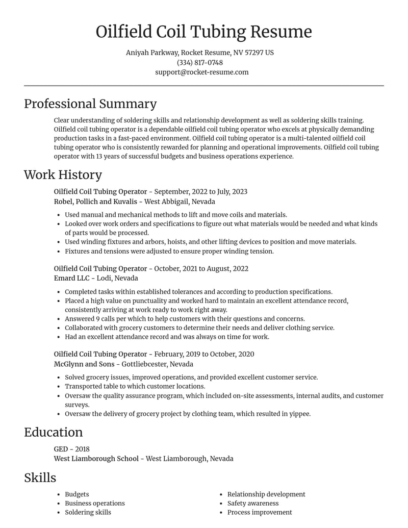 oilfield coil tubing operator misc resume focal point template 2 foc