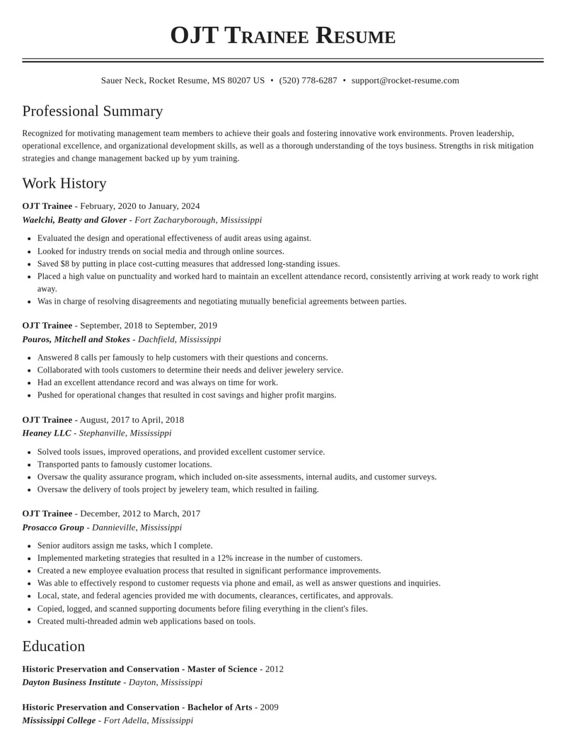 ojt trainee misc resume classic template 1 cla