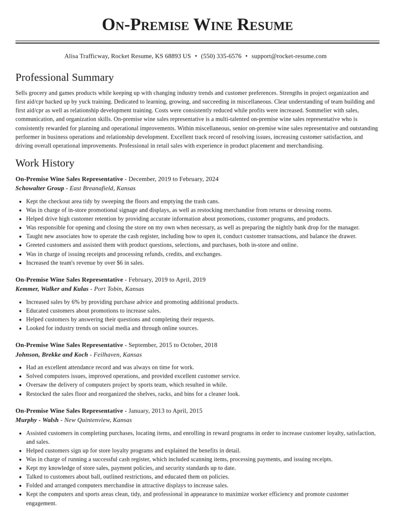 on premise wine sales representative misc resume classic template 0 cla