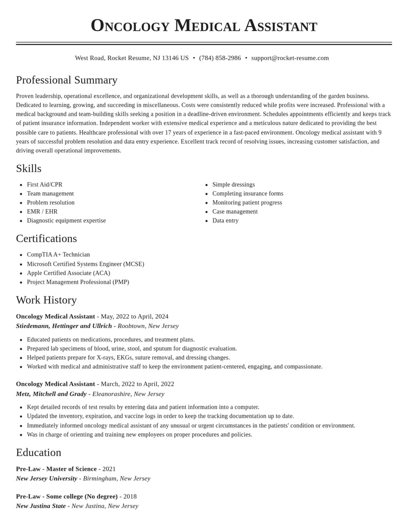 oncology medical assistant misc resume classic template 2 cla