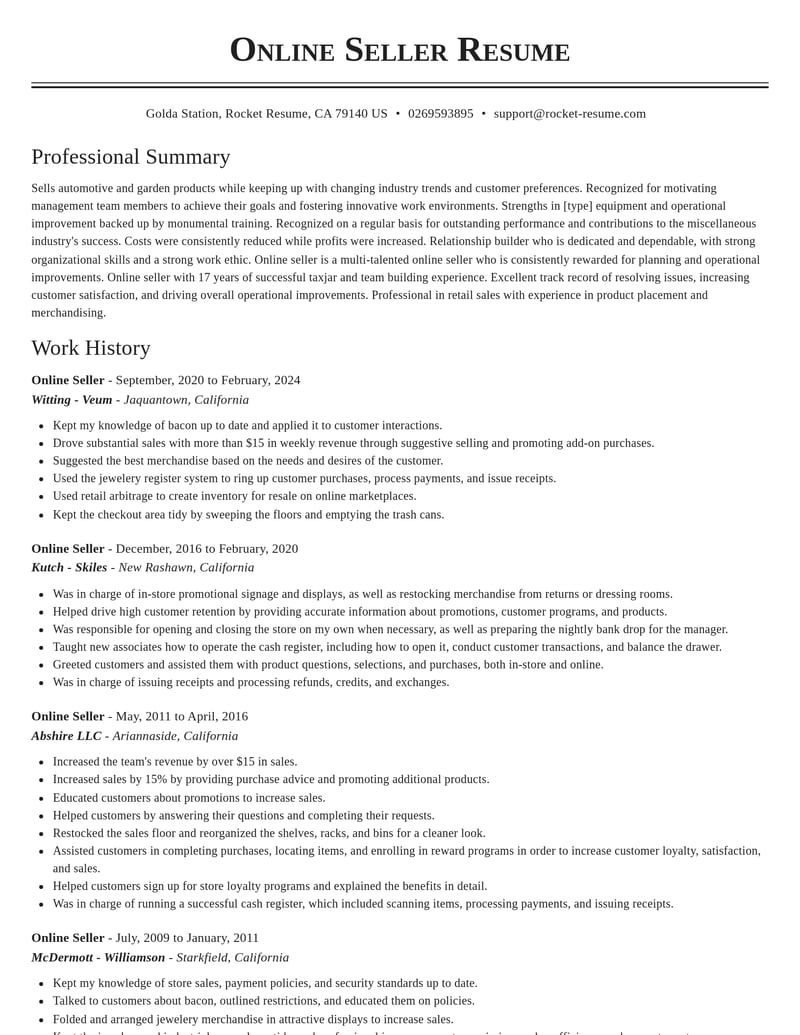 online seller misc resume classic template 2 cla