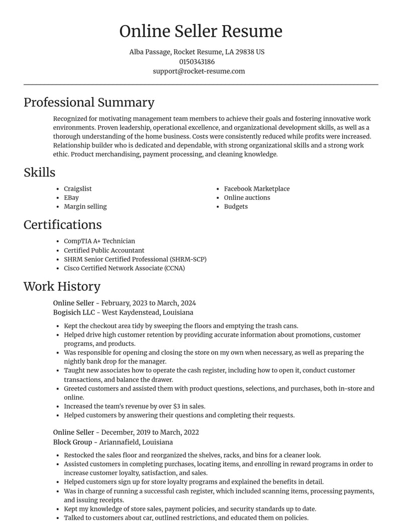 online seller misc resume focal point template 2 foc
