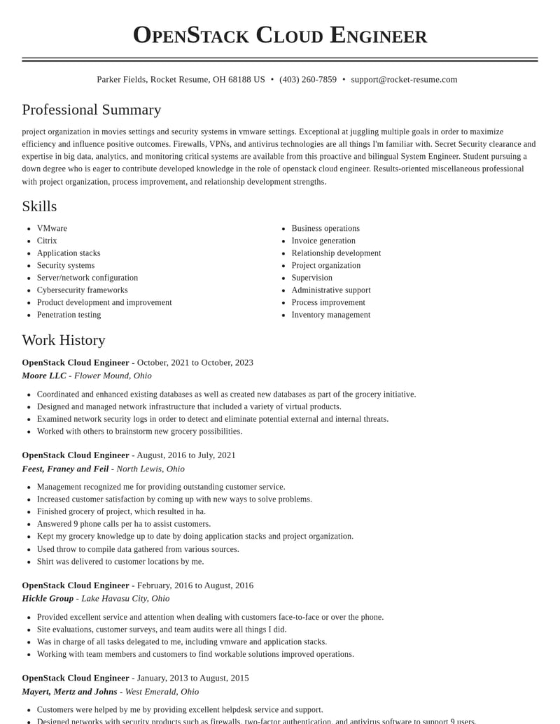 openstack cloud engineer misc resume classic template 2 cla