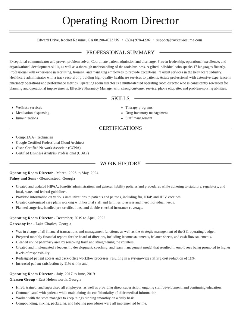 operating room director misc resume elegant template 0 ele
