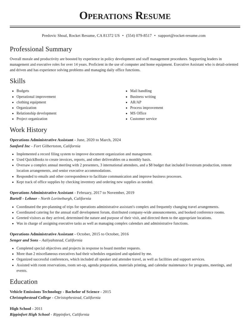 operations administrative assistant misc resume classic template 1 cla