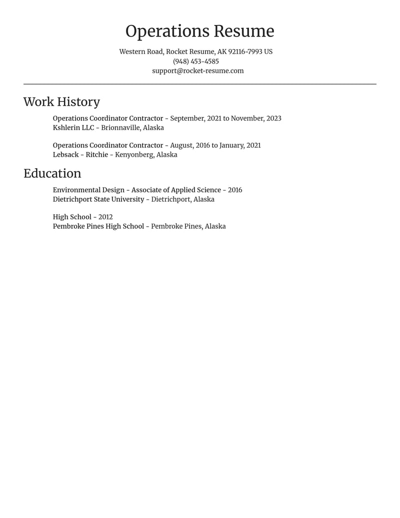 operations coordinator contractor misc resume focal point template 2 foc