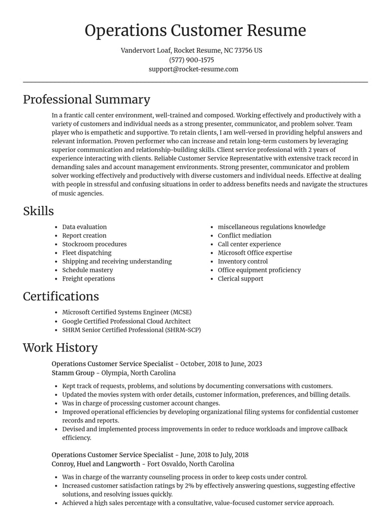 operations customer service specialist misc resume focal point template 1 foc