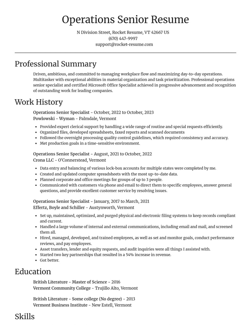 operations senior specialist misc resume focal point template 0 foc