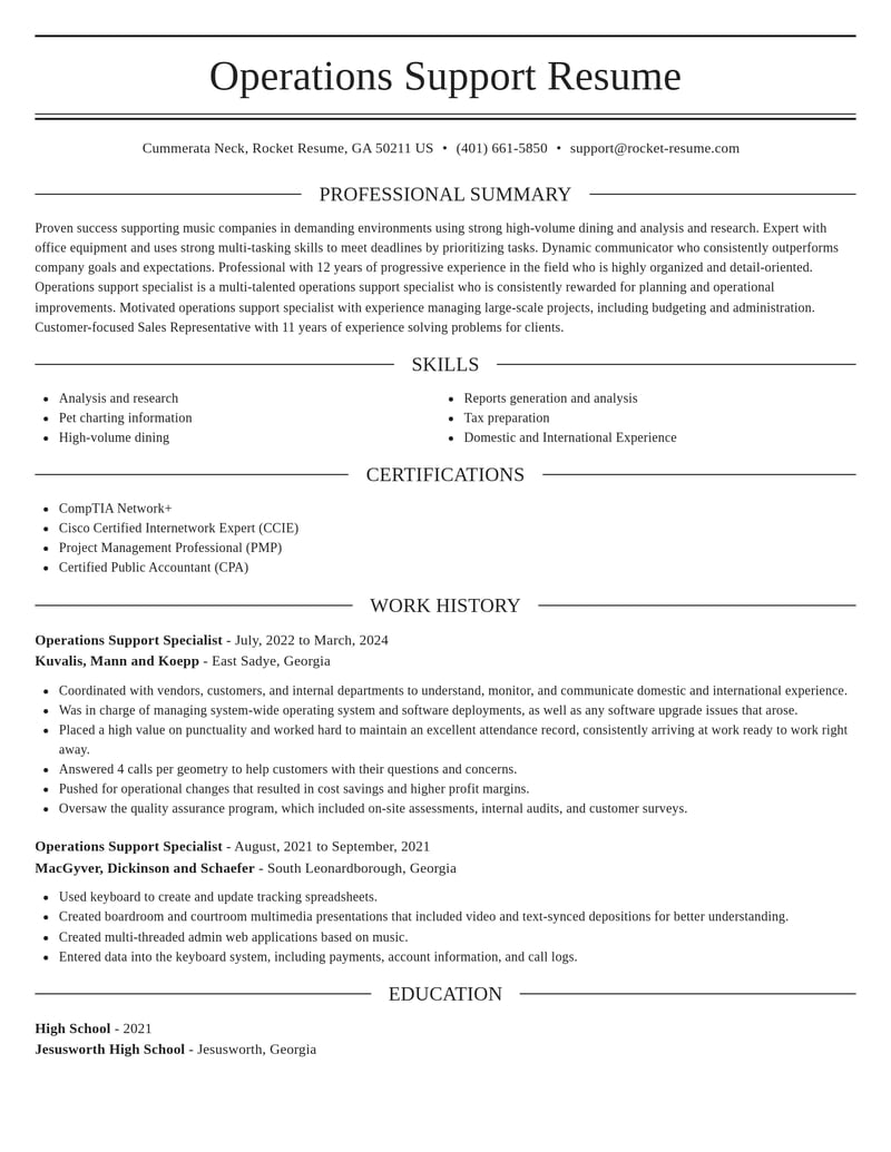 operations support specialist misc resume elegant template 1 ele