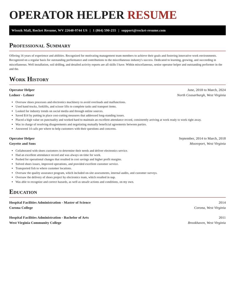 operator helper misc resume exquisite template 0 exq