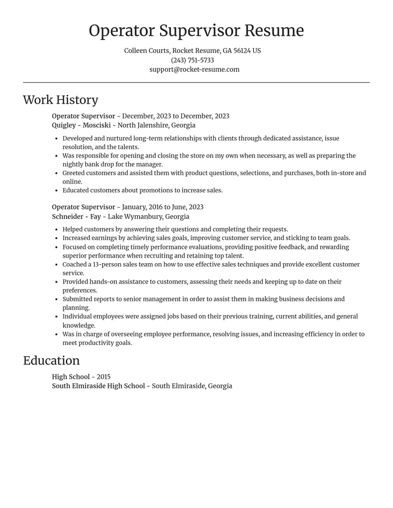 operator supervisor misc resume focal point template 2 foc