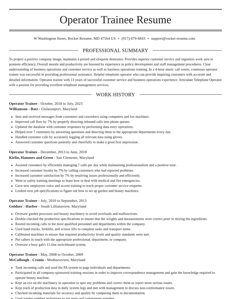 operator trainee misc resume elegant template 0 ele