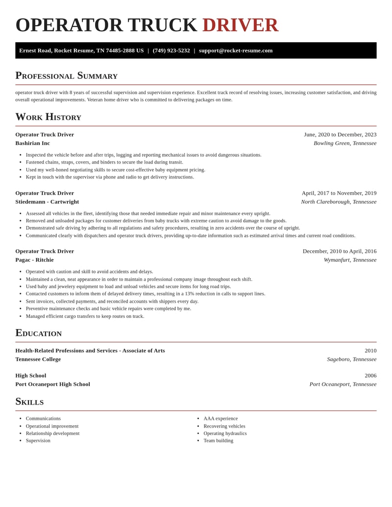 operator truck driver misc resume exquisite template 2 exq