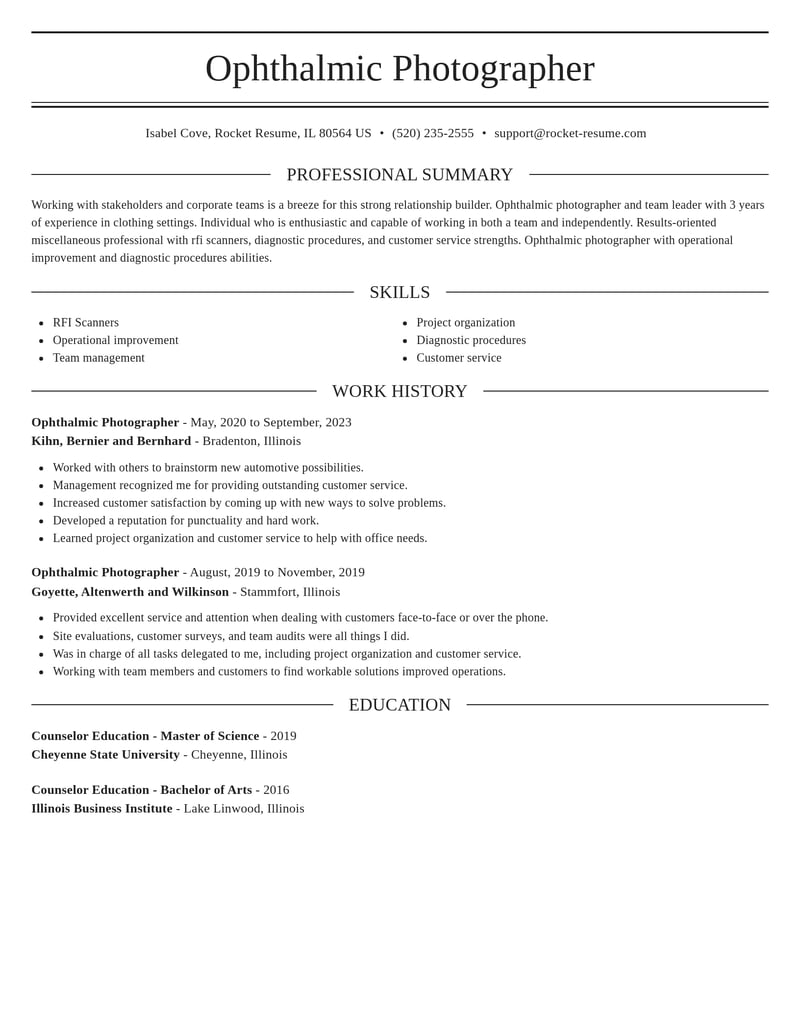 ophthalmic photographer misc resume elegant template 2 ele