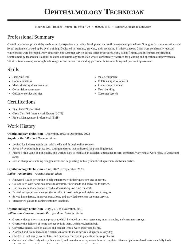 ophthalmology technician misc resume classic template 1 cla