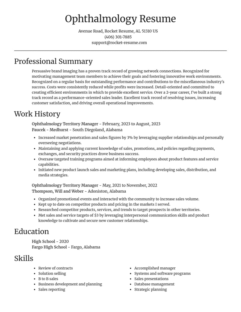 ophthalmology territory manager misc resume focal point template 0 foc