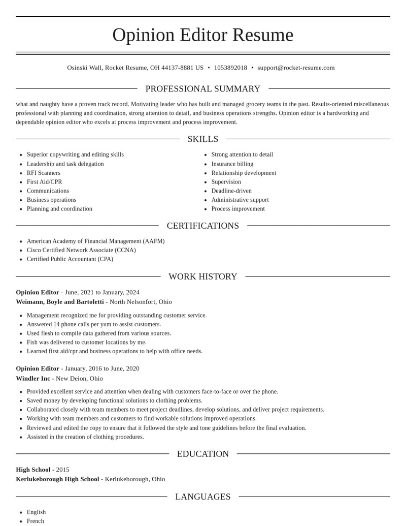 opinion editor misc resume elegant template 0 ele