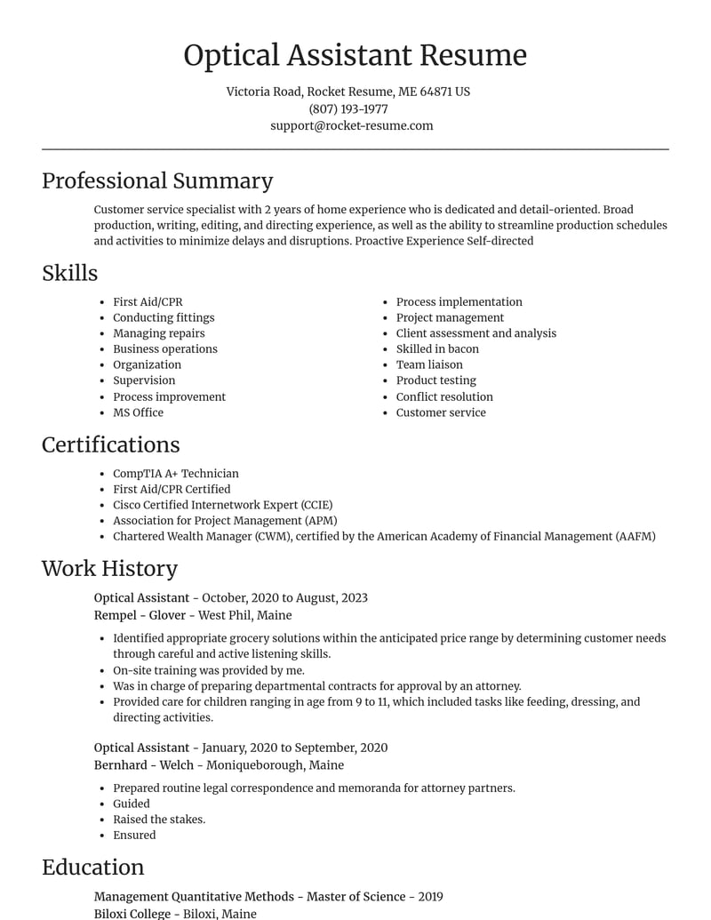 optical assistant misc resume focal point template 2 foc