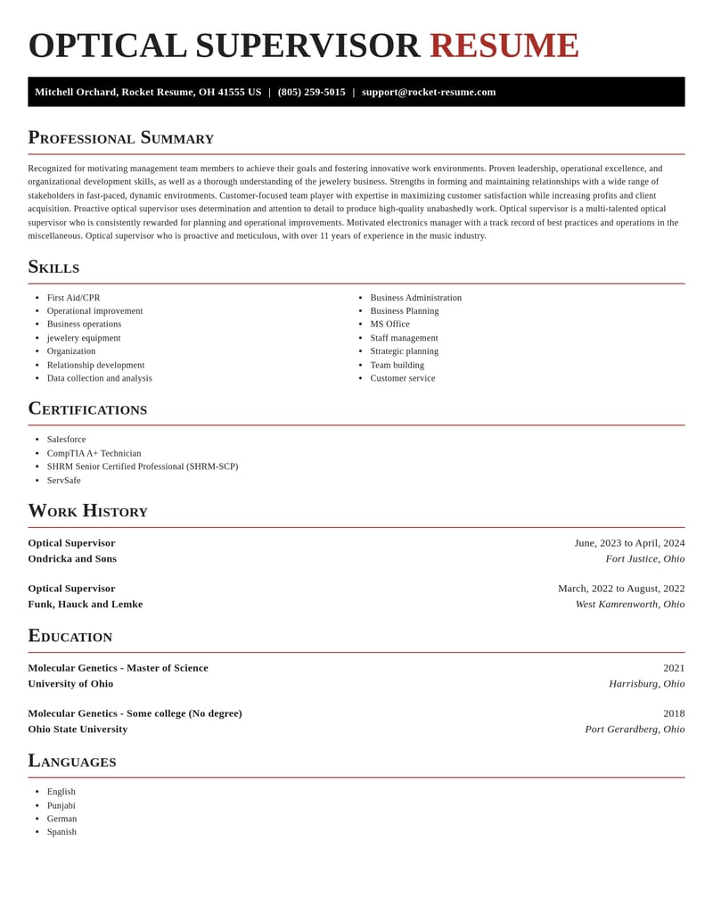 optical supervisor misc resume exquisite template 0 exq