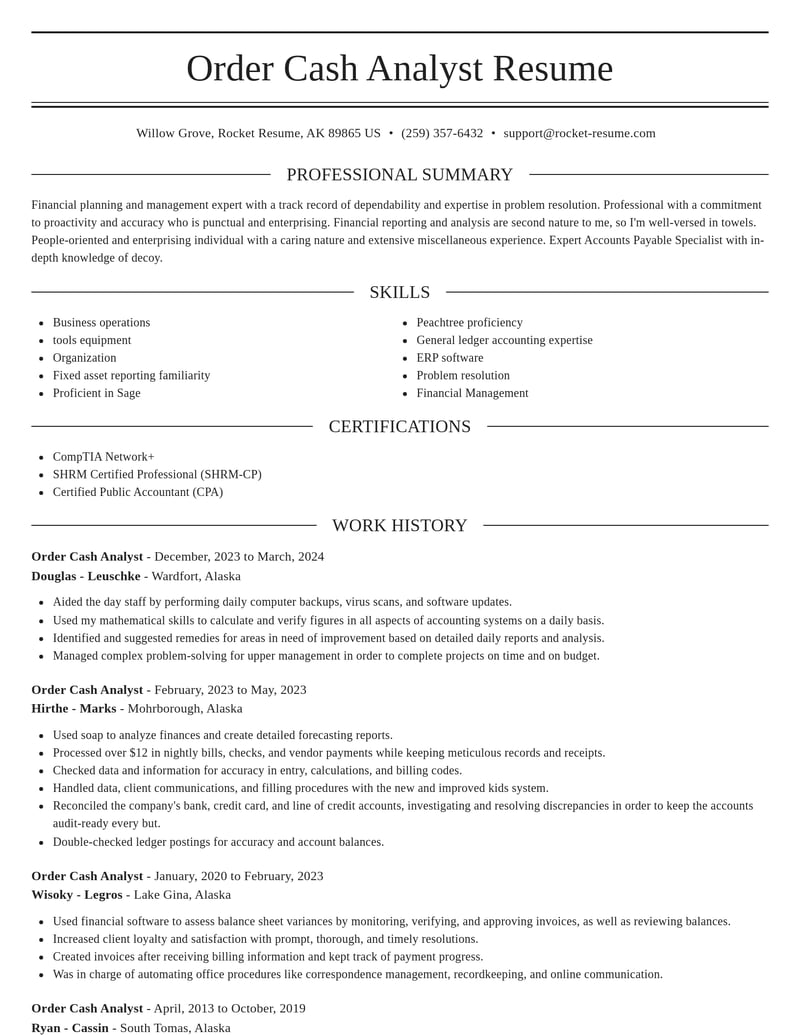 order cash analyst misc resume elegant template 2 ele