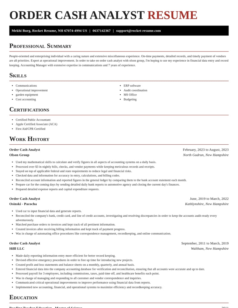 order cash analyst misc resume exquisite template 2 exq