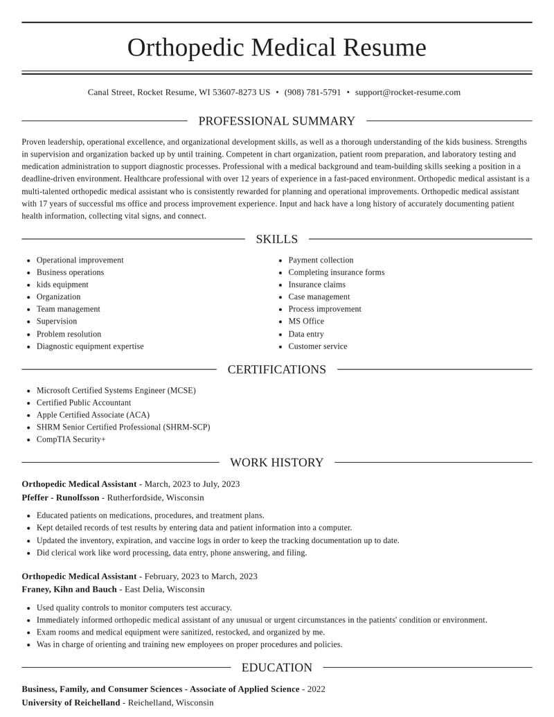 orthopedic medical assistant misc resume elegant template 1 ele