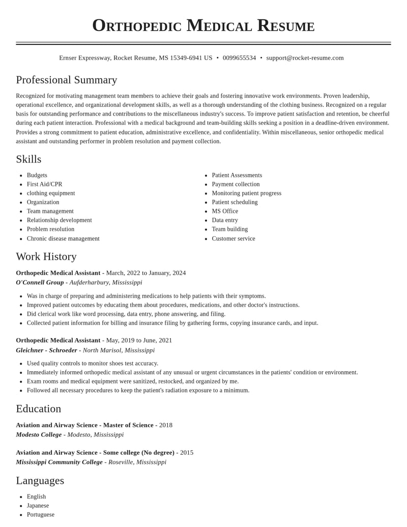 orthopedic medical assistant misc resume classic template 2 cla