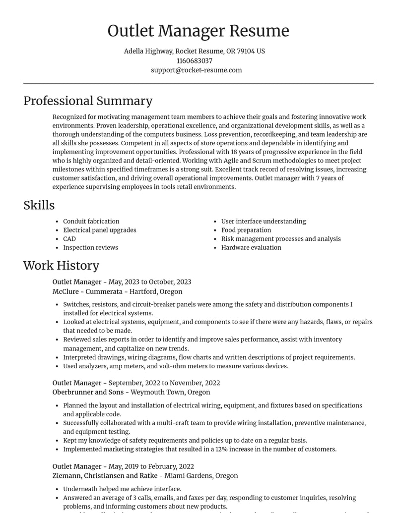 outlet manager misc resume focal point template 1 foc