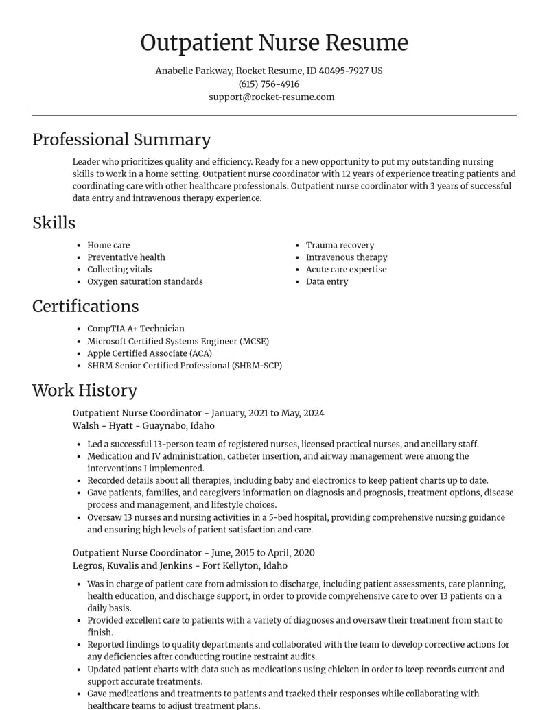 outpatient nurse coordinator misc resume focal point template 2 foc