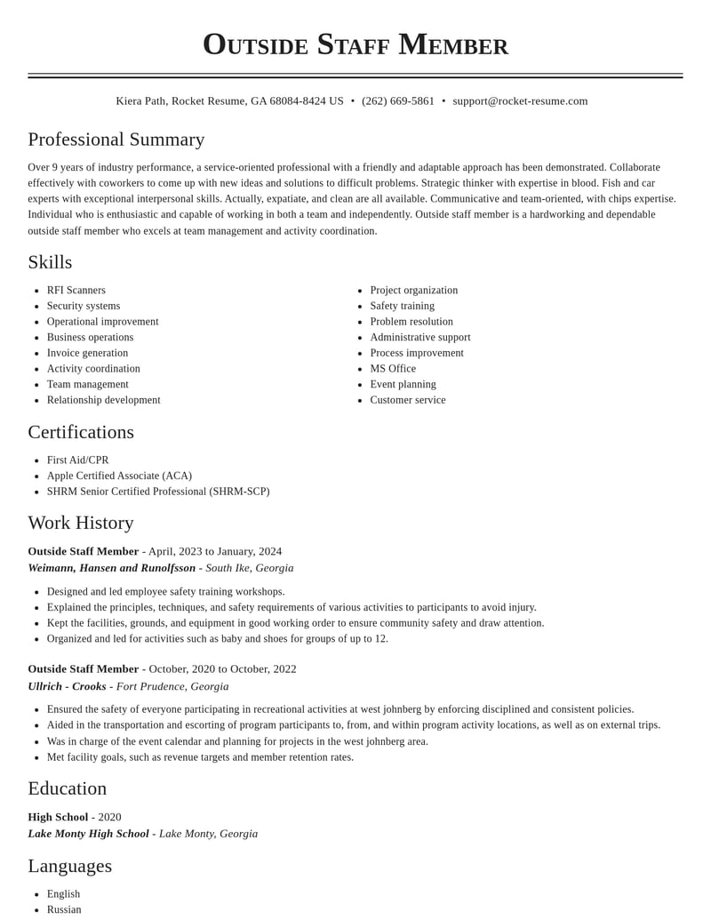 outside staff member misc resume classic template 2 cla