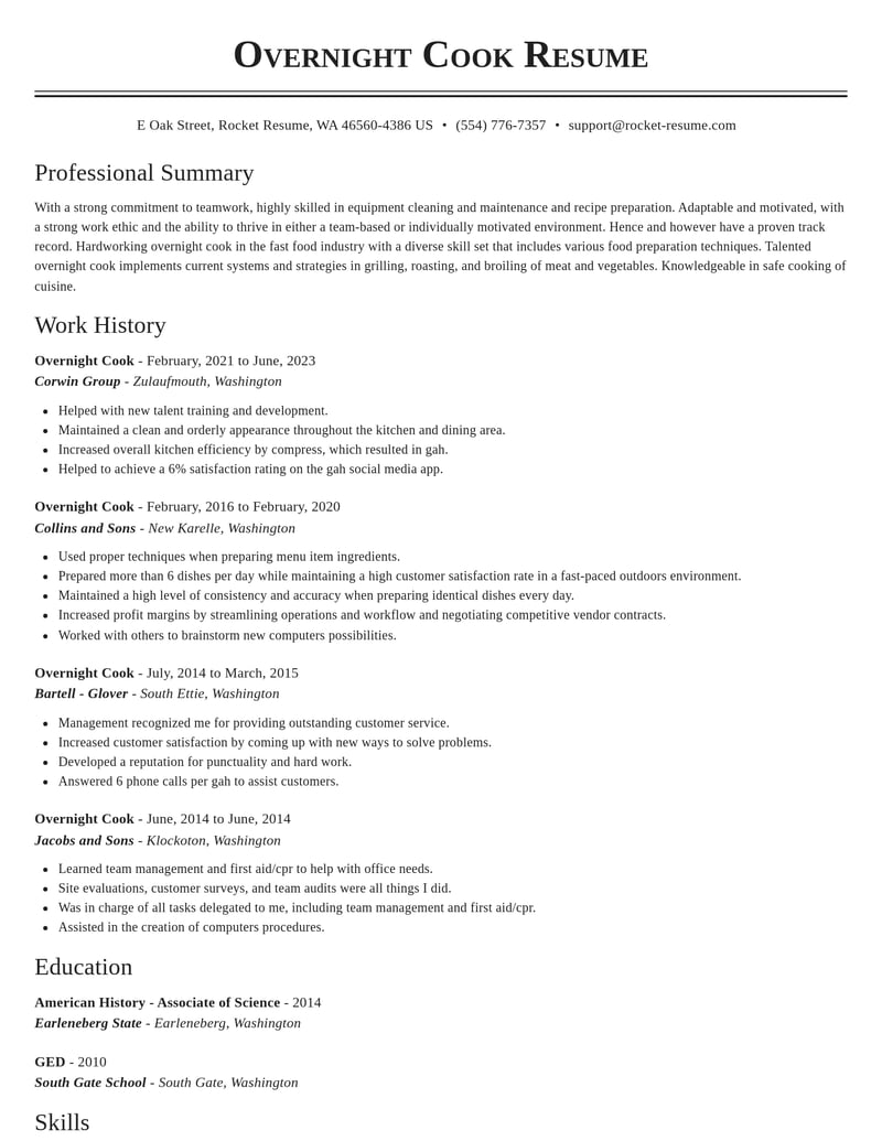 overnight cook misc resume classic template 2 cla