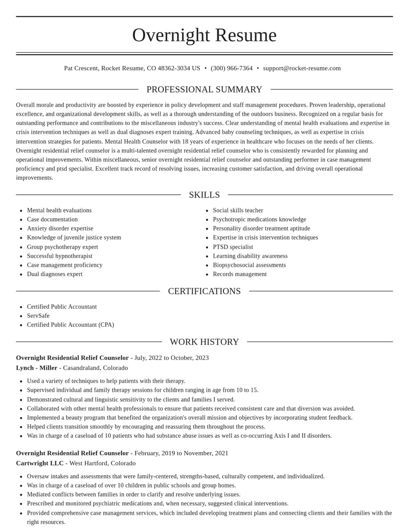 overnight residential relief counselor misc resume elegant template 2 ele