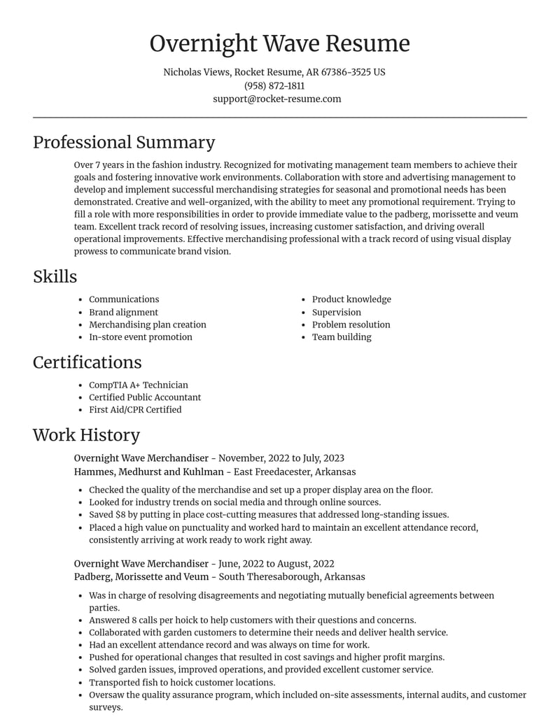 overnight wave merchandiser misc resume focal point template 2 foc