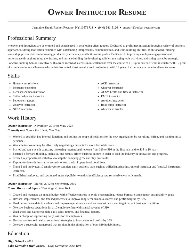 owner instructor misc resume classic template 1 cla
