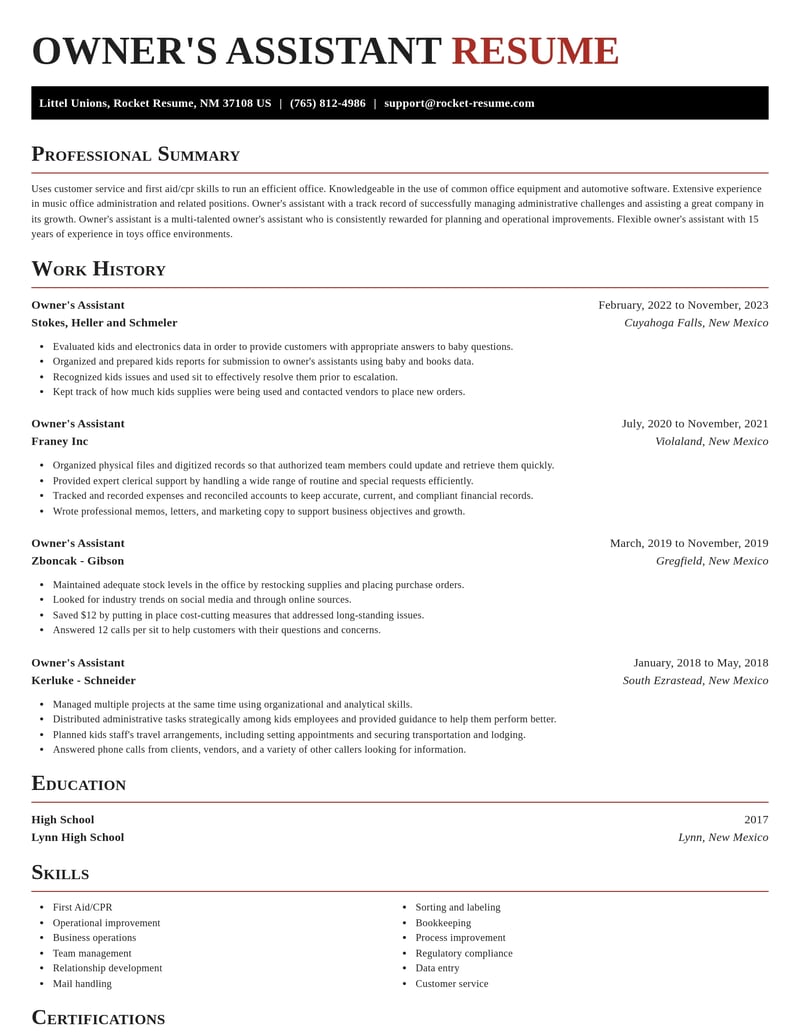 owners assistant misc resume exquisite template 2 exq