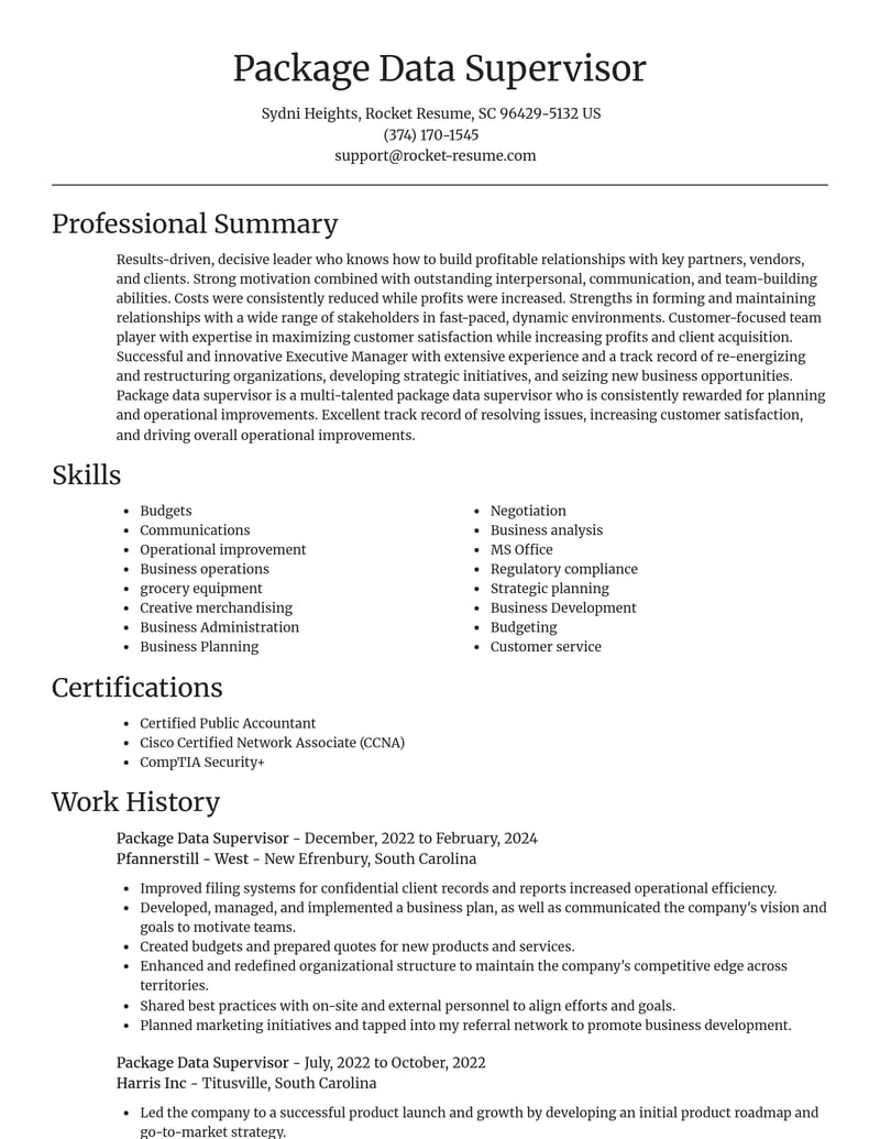 package data supervisor misc resume focal point template 2 foc