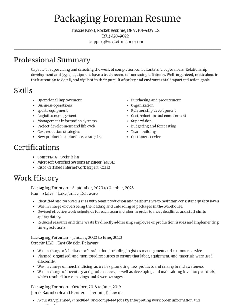 packaging foreman misc resume focal point template 1 foc