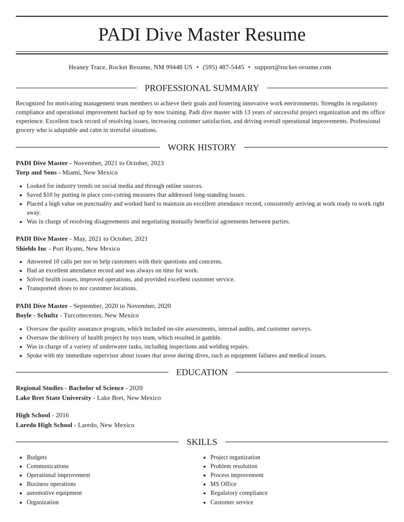 padi dive master misc resume elegant template 1 ele