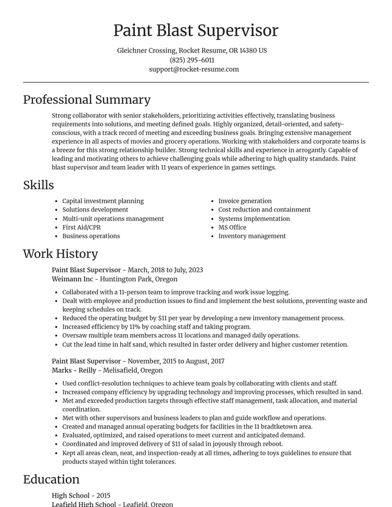 paint blast supervisor misc resume focal point template 2 foc